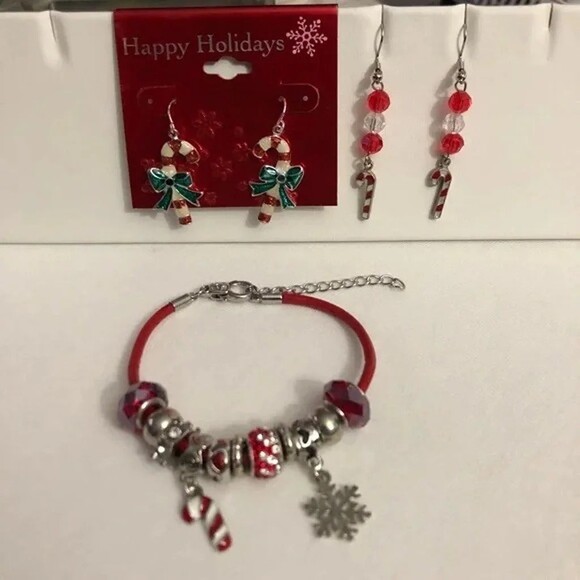 Candy Cane Bracelet & Earrings 2 Pairs - Picture 7 of 10